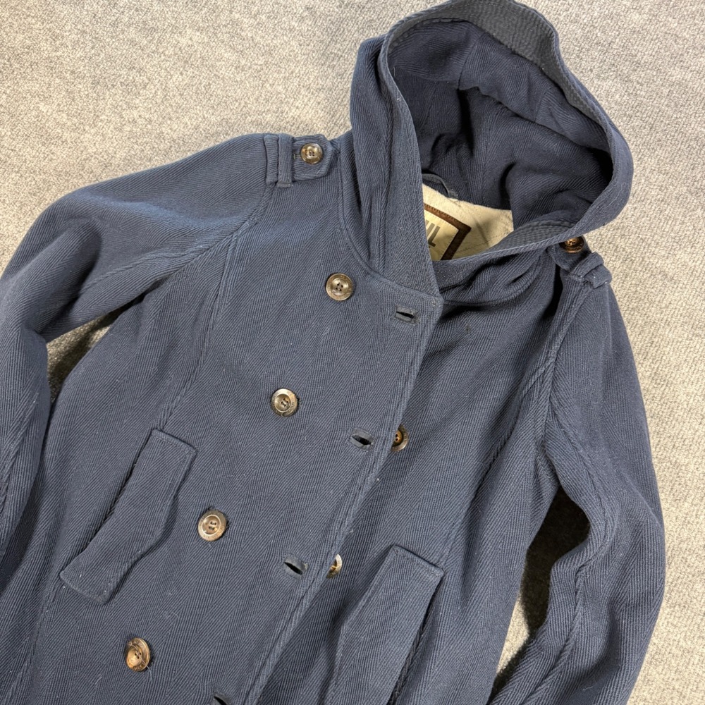 Ruehl No. 925 Hooded Peacoat Wool Blend Navy Blue Size Medium Dark Academia - Picture 2 of 14